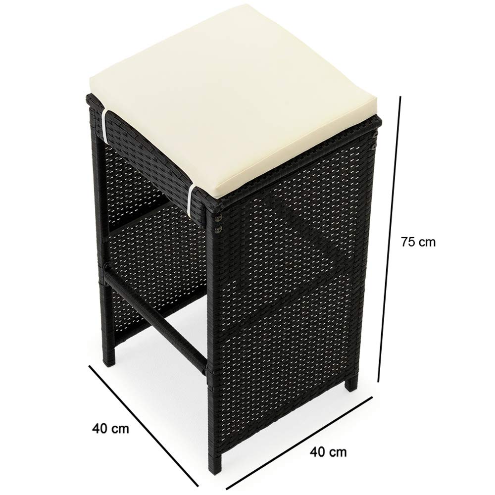 Deuba Set de Muebles de Bar poliratán 6 Taburetes de Bar con Cojines de 7cm de Grosor Conjunto de Muebles para jardín
