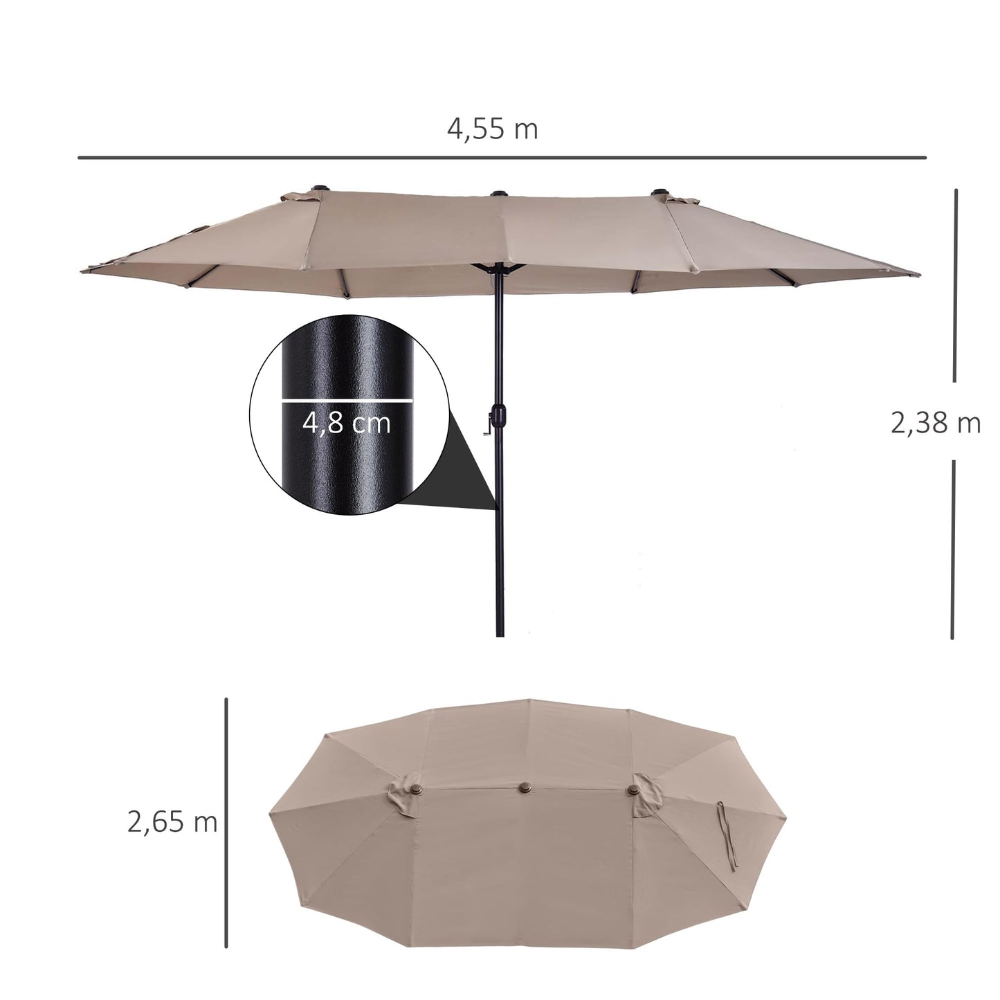 Outsunny Sombrilla de Terraza Exterior Parasol Grande 4,6x2,7m Sombrilla de Jardín con Manivela Manual Resistente al Agua y Protección Solar para Terraza Playa Piscina Café