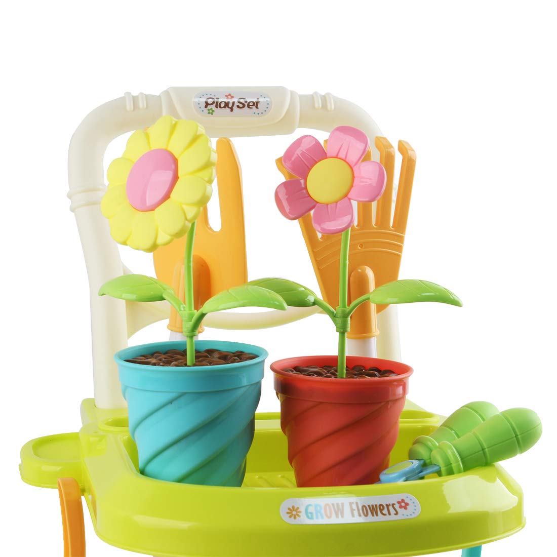 deAO- Juego de 26 Herramientas de jardinería Carrito con rastrillo, Pala, regadera, Cubo y Accesorios de jardín incluidos, Divertido Juguete Educativo para niños, Multicolor, Medium (FTAL-GRDN)