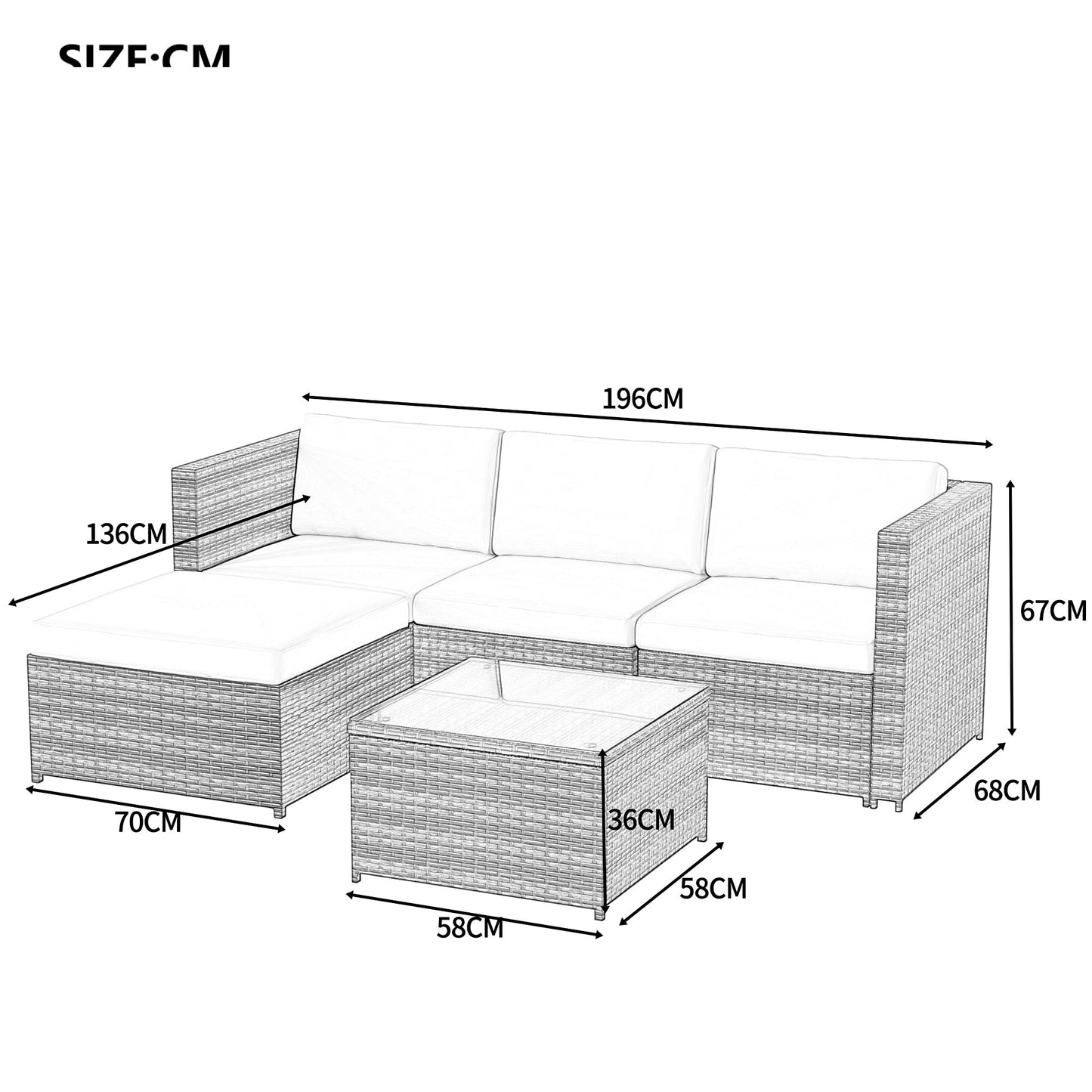 KecDuey Conjunto de Muebles de Jardin Muebles Lounge de jardín, sofá esquinero, Juego de sofás con Cojines de Asiento y Respaldo (Gris)