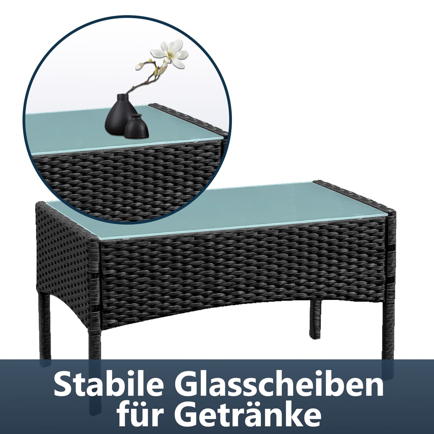 Izrielar Juego de Muebles de jardín de polirratán para balcón, Juego de Muebles de jardín con sofá, sillas Individuales, Mesa y cojín de Asiento, Muebles de terraza (Negro) (ZA4778-M-1z)