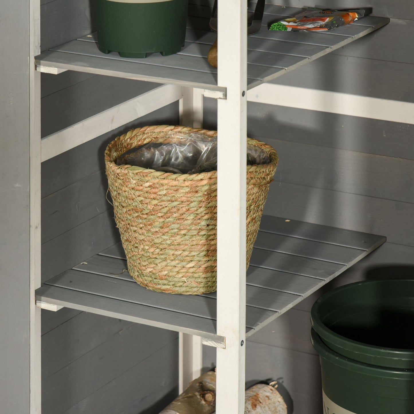 Outsunny Caseta de Jardín de Madera 75x56x115 cm Armario Cobertizo de Exterior para Herramientas con 3 Estantes Interiores Puerta con Pestillo y Techo Asfáltico Gris