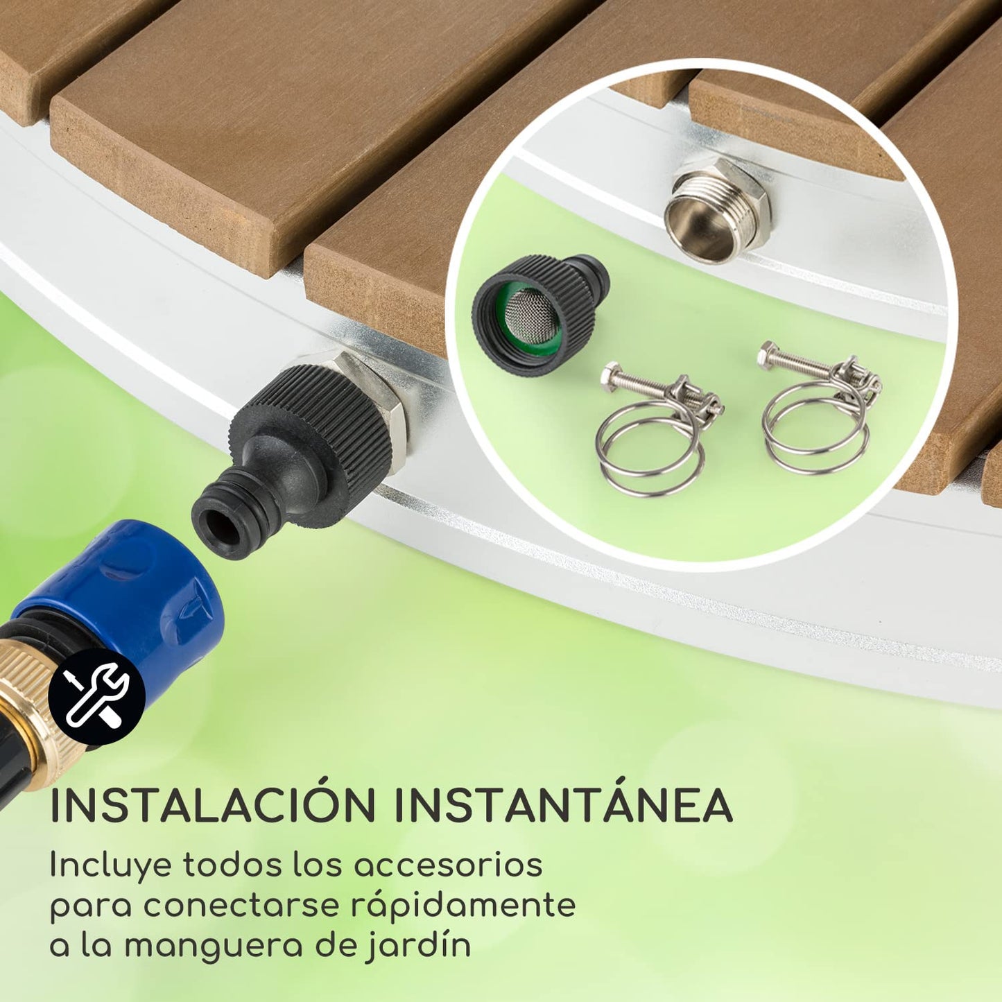 Blumfeldt Garden Shower Sumatra Breeze Round SL - ducha de jardín ducha exterior piso de ducha ducha exterior ducha de sauna, Altura ajustable hasta 4 m, Material: Aluminio / WPC, Ø 70 cm, marrón