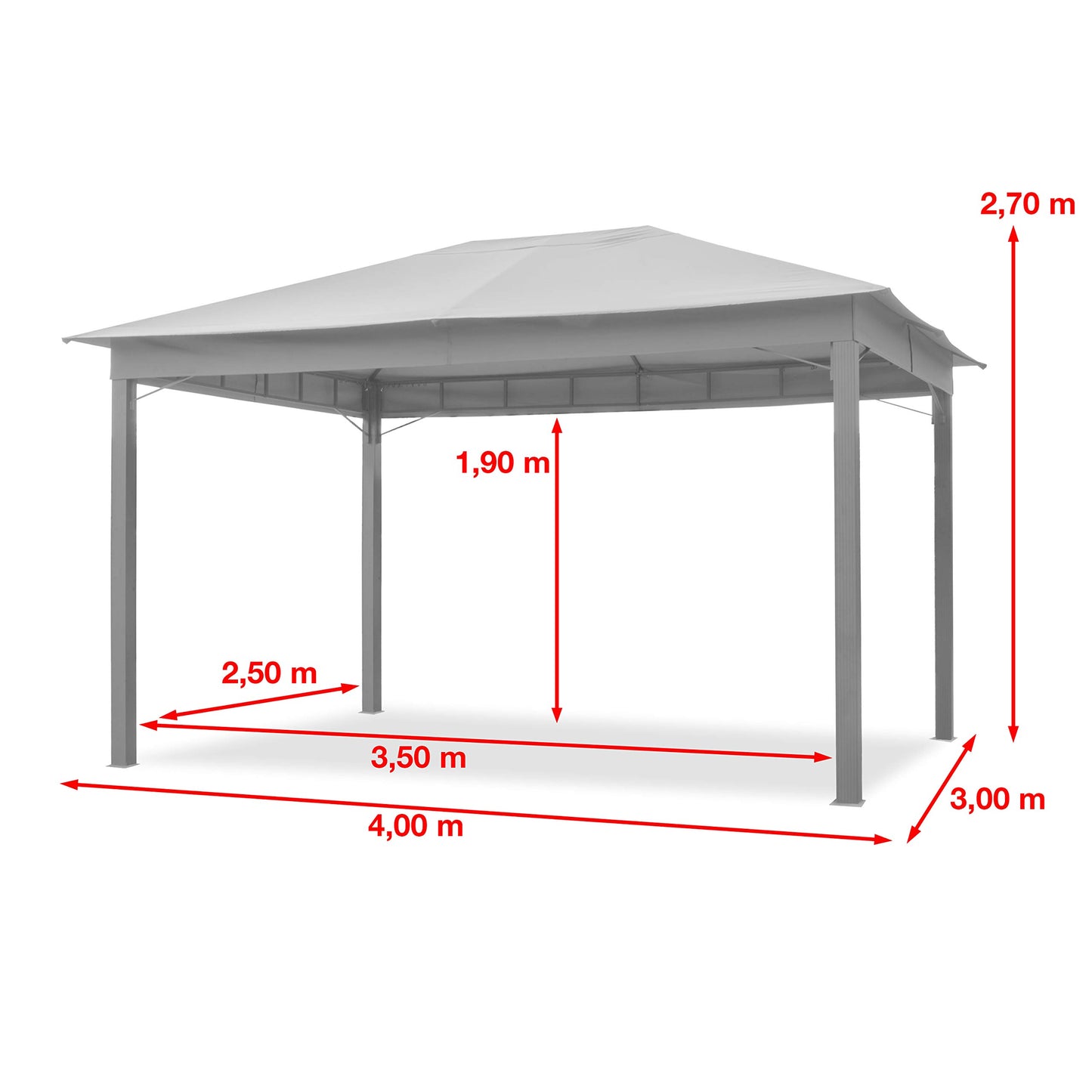 TOOLPORT Cenador de jardín 3x4 m Aprox. 180g/m² Lona de Techo pabellón Impermeable 4 Lados Carpa de Fiesta Gris