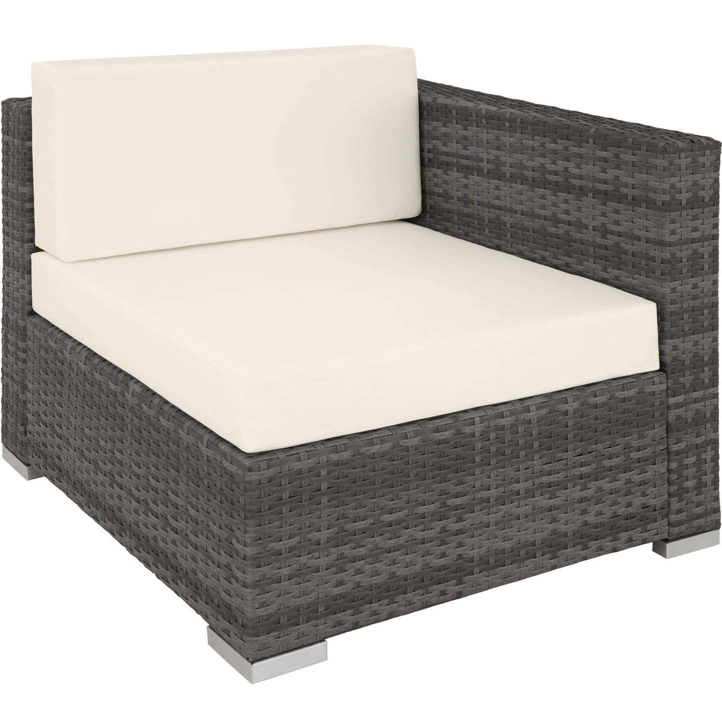 TecTake® Conjunto Jardín en Ratán y Aluminio con Cojines de 10 cm, Conjunto Terraza Resistente a la Intemperie, Muebles Jardín Exterior 3 Sillones, 1 Puf, 1 Mesa con Cristal, Fundas Extraíbles - Gris