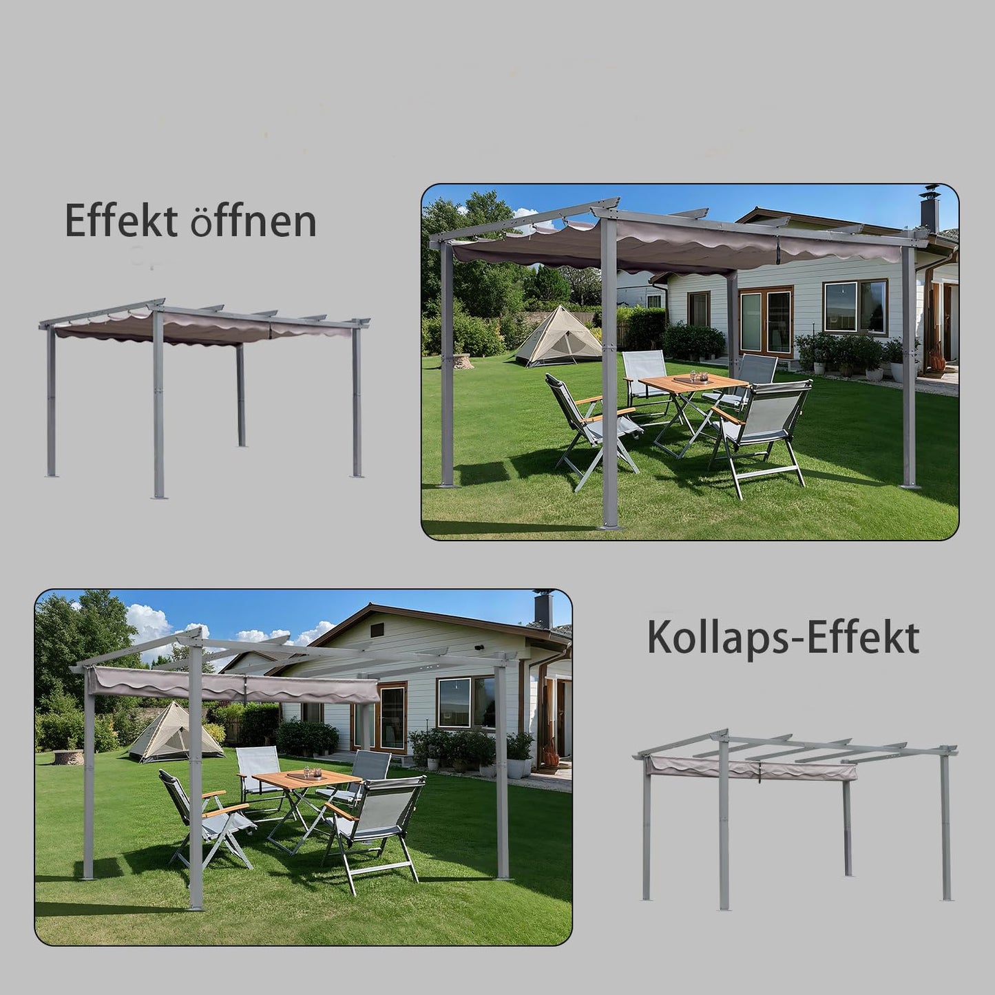 [Actualizado] Angel Living Pérgola de Aluminio con Techo Retráctil, Pabellón con Diseño Elegante, Cenador con Tela de Poliéster Resistente al Agua y a UV, Uso para el Exterior (3 x 4, Gris)