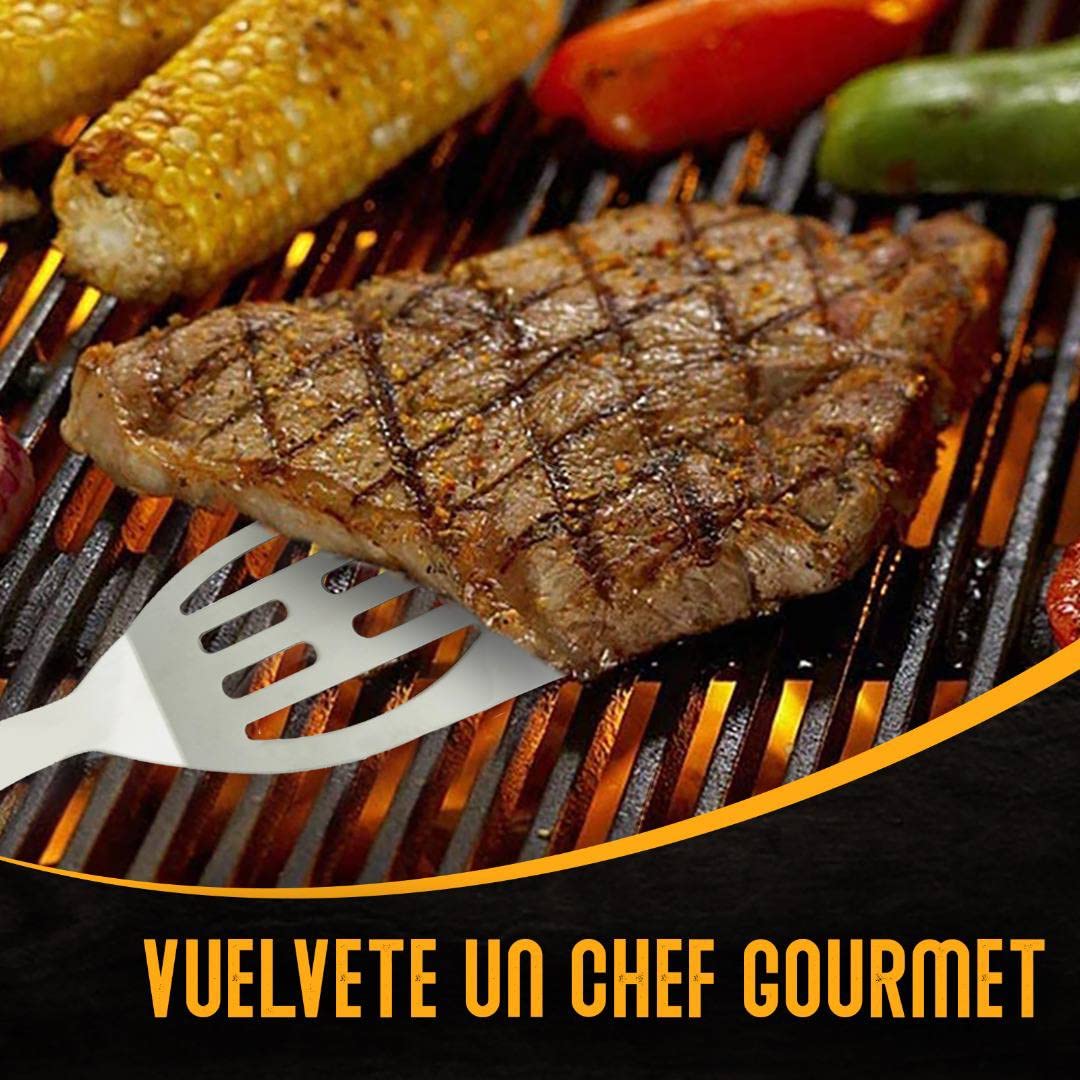 PEVLA Set Barbacoa 21 Piezas de Acero Inoxidable - Utensilios Barbacoa - Accesorios Barbacoa - Kit Barbacoa - Kit Barbacoa Utensilios - Set Barbacoa Utensilios (Kit 21 Piezas) (21)