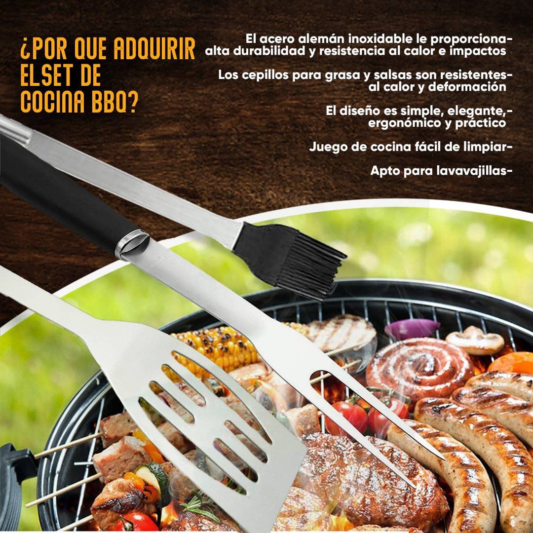 PEVLA Set Barbacoa 21 Piezas de Acero Inoxidable - Utensilios Barbacoa - Accesorios Barbacoa - Kit Barbacoa - Kit Barbacoa Utensilios - Set Barbacoa Utensilios (Kit 21 Piezas) (21)