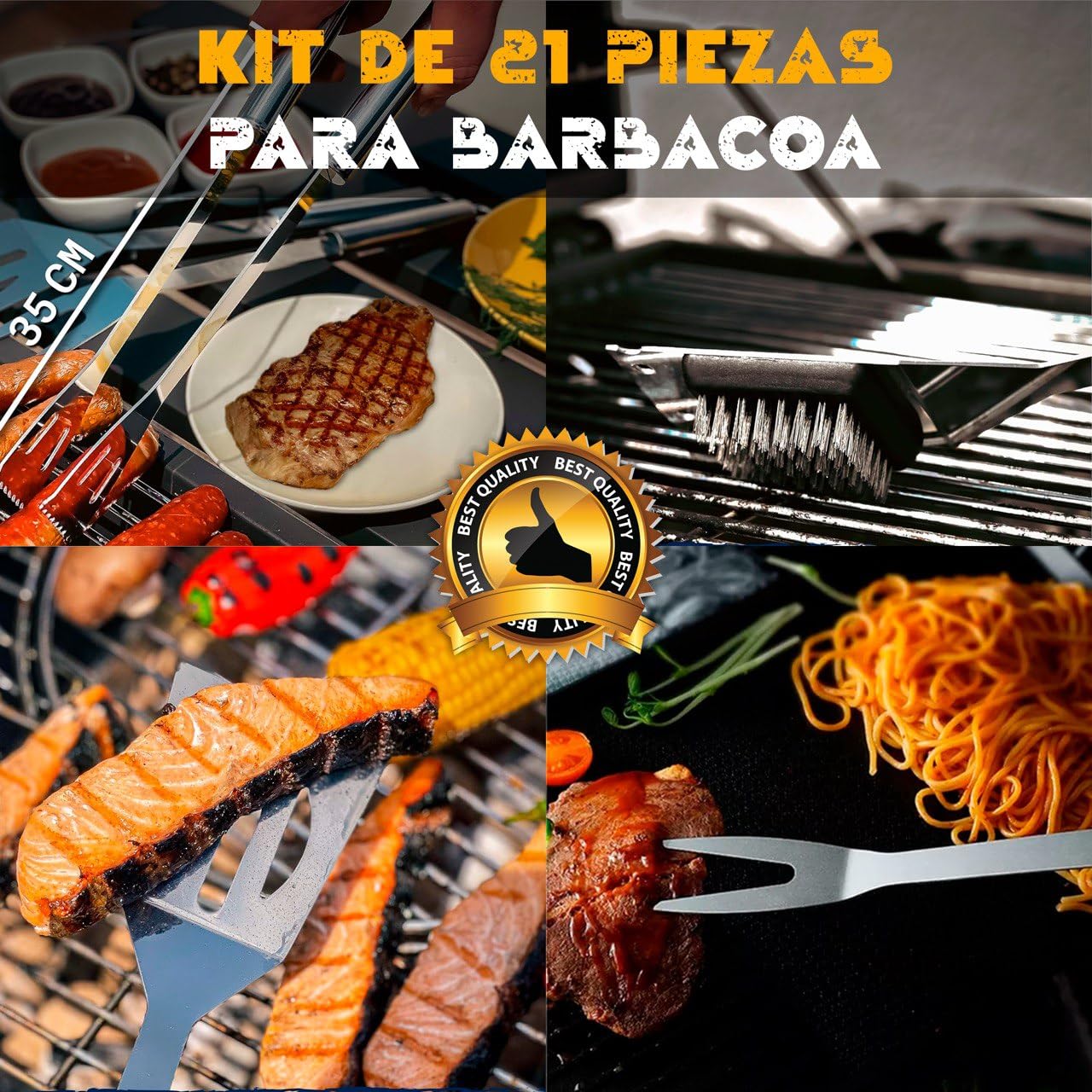 PEVLA Set Barbacoa 21 Piezas de Acero Inoxidable - Utensilios Barbacoa - Accesorios Barbacoa - Kit Barbacoa - Kit Barbacoa Utensilios - Set Barbacoa Utensilios (Kit 21 Piezas) (21)