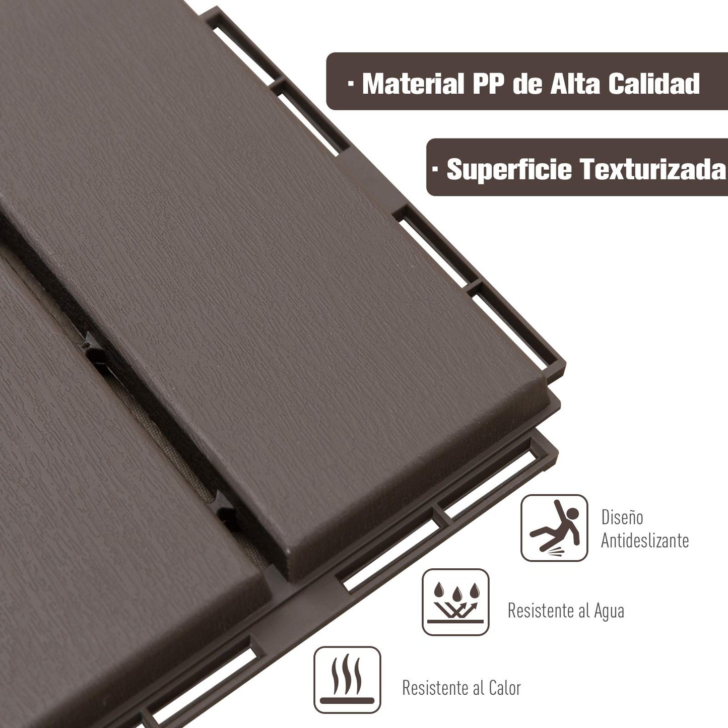 Outsunny Baldosas Cuadradas para Suelos Antideslizantes Exteriores Interiores Paquete de 9 Piezas 0.81 m² 30x30 cm Marrón