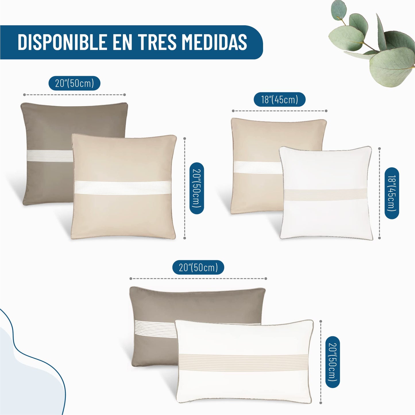 Blau Marité Pack 2 Fundas Cojín Decorativo Impermeables y Anti-Manchas. Suaves y agradables al Tacto. Ideal para Interior y Exterior. (Marrón / 50x50cm)