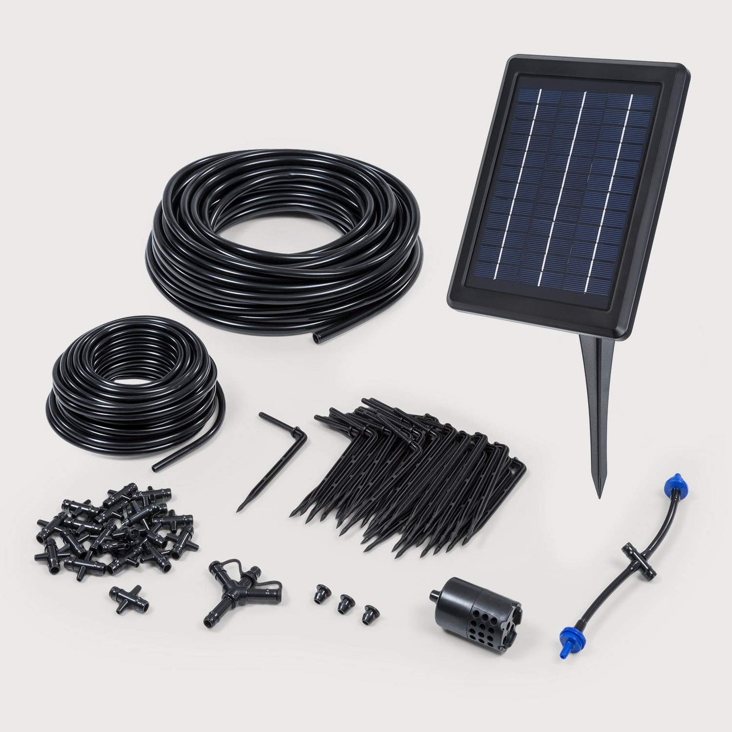 blumfeldt Greenkeeper Solar Sistema de riego - Riego automático, hasta 40 Plantas de Maceta y de jardín, Panel Solar, Unidad de Control programable, Mangeras, Acopladores, Filtro de partículas, Negro