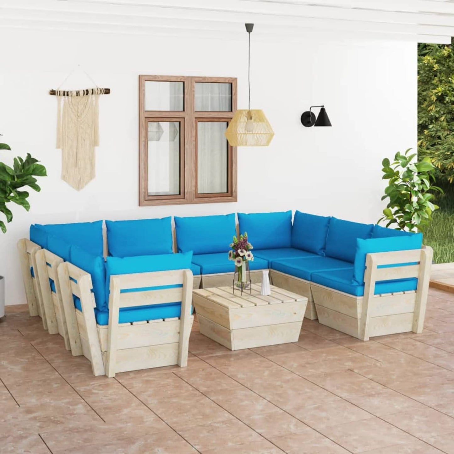 Chenshu Muebles de jardín de palets 9 Piezas, Muebles Jardin Exterior, Set De Jardin Exterior, Conjunto Mueble Jardin, Sofá Exterior Terraza,y Cojines Madera de Abeto
