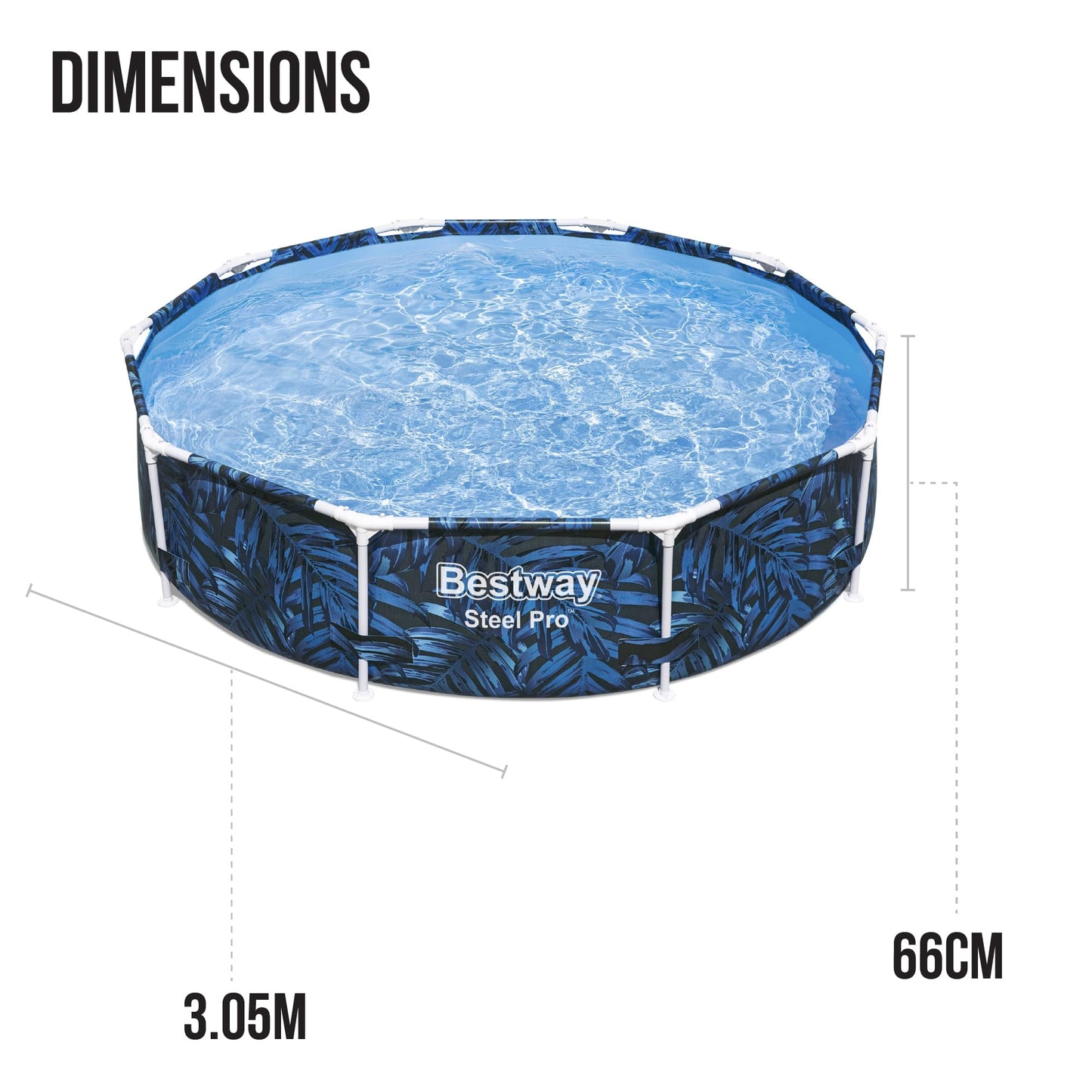 BESTWAY 56985 - Piscina Desmontable Tubular Infantil Steel Pro 305x66 cm Tritech Reforzado con Marco de Acero Diseño Animales de Colores Capacidad 4.062 Litros