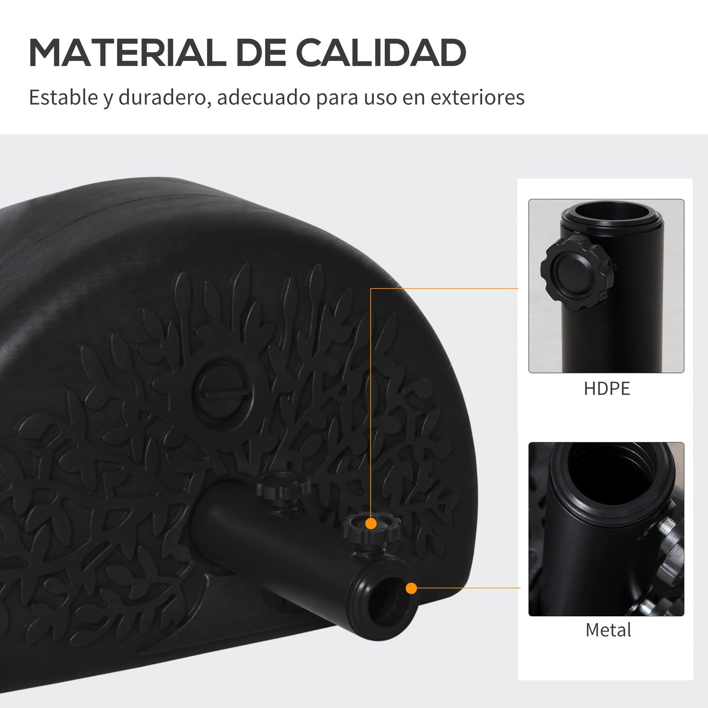 Outsunny Base de Pared para Sombrilla Ø38/48 mm Soporte Semicircular de Parasol Rellenable de Arena 21 kg o Agua 18 kg para Jardín Patio Terraza Exterior 50x31x38 cm Negro