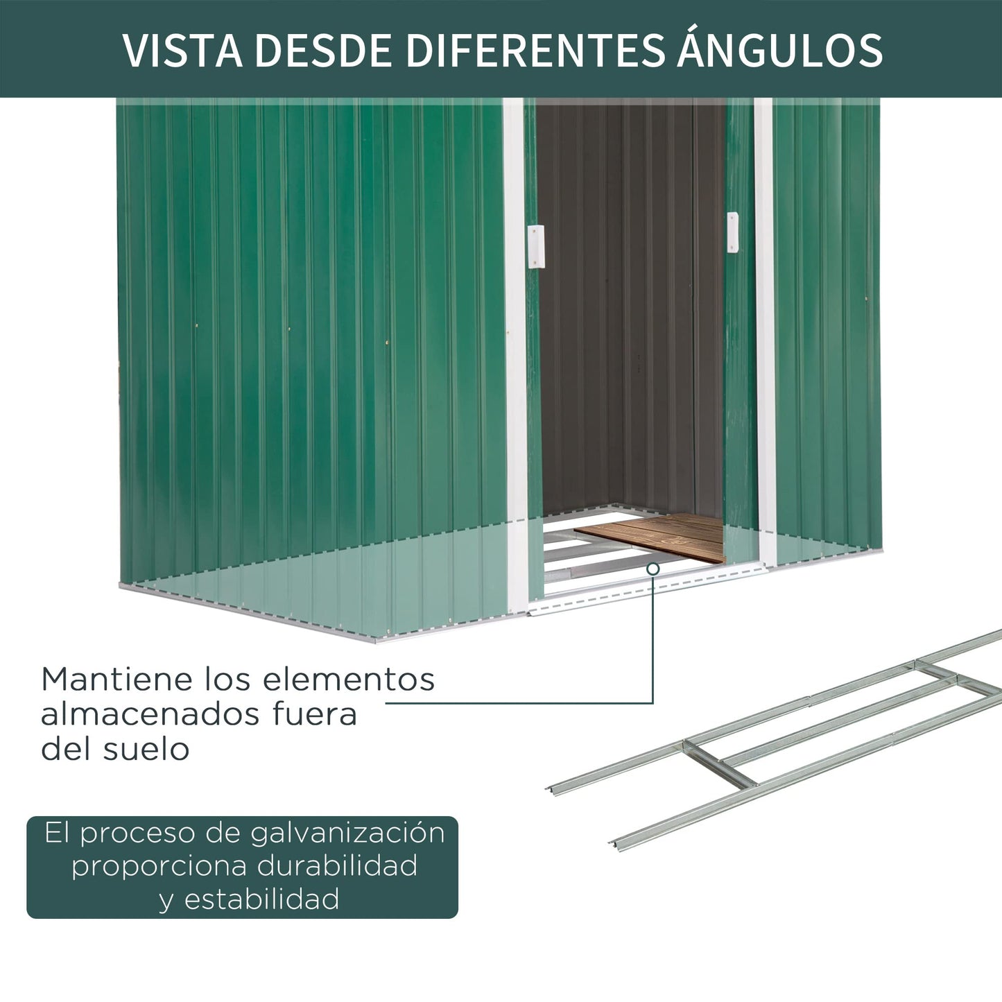Outsunny Caseta de Jardín con Base 213x130x185 cm Cobertizo Metálico de Exterior para Almacenamiento de Herramientas con 2 Puertas Correderas y 4 Ventanas para Terraza Gris
