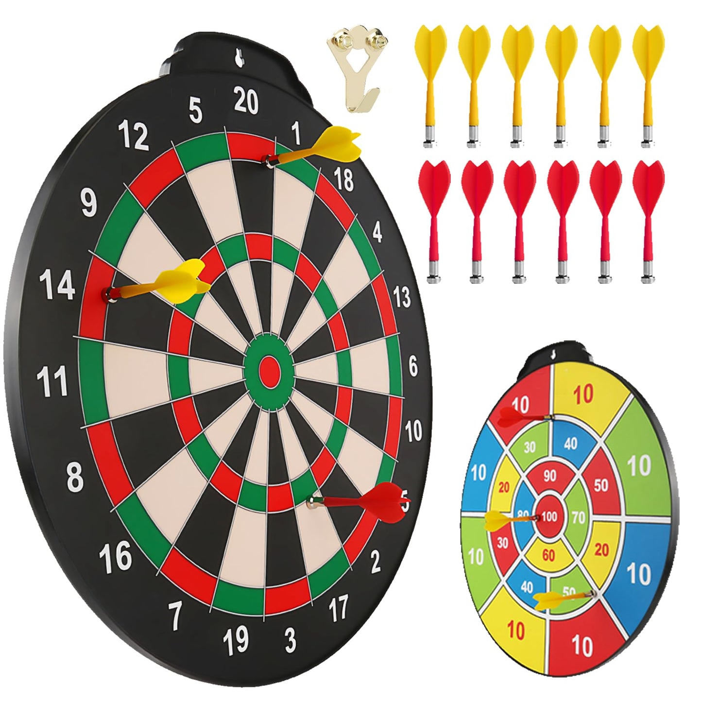 Juego de Dardos magnéticos de Esjay, Juego de Dardos Seguro para niños, Juguete de Regalo para Interiores y Exteriores, Juego con 12 Dardos de Doble Cara, Diana de 18 Pulgadas de tamaño Grande