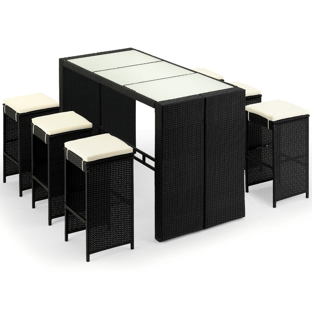 Deuba Set de Muebles de Bar poliratán 6 Taburetes de Bar con Cojines de 7cm de Grosor Conjunto de Muebles para jardín