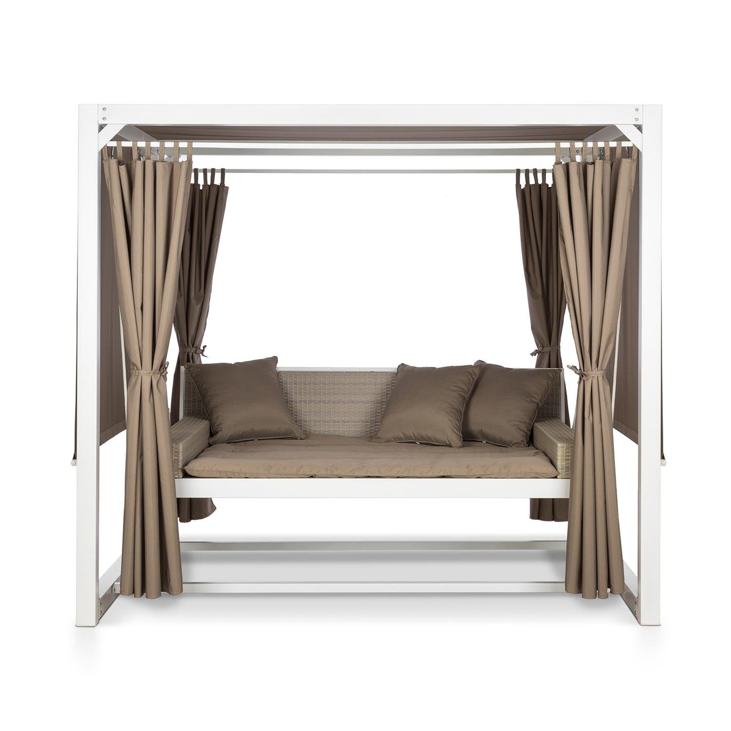 Blumfeldt Columpio Jardin Exterior XL, Balancin con Toldo y Cortinas, Cama Piscina 3 Plazas para Césped y Patio, Columpios para Adultos y Niños con 3 Cojines, Techo Solar Impermeable, Mueble Exterior