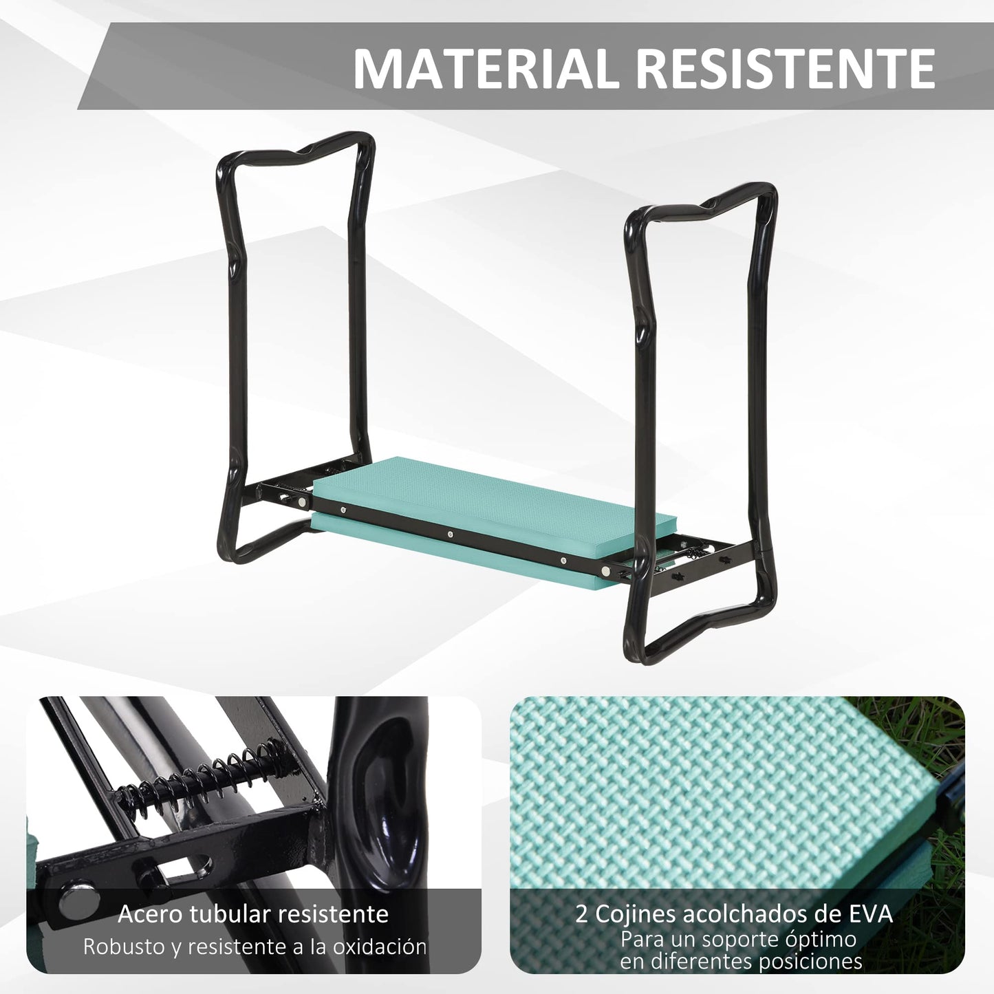 Outsunny Taburete Reclinatorio de Jardín Portátil y Plegable Banco de Rodillas Asiento de Jardín Kneeler Carga 150kg con Almohadilla de Espuma EVA para Proteger Las Rodillas y la Ropa de Manchas