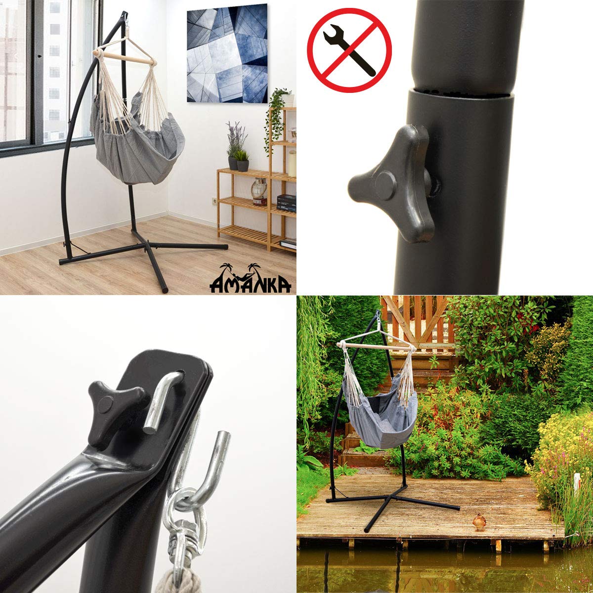 AMANKA Hasta 120 kg: Soporte para Silla Colgante - 215cm Soporte Hamaca Colgante - Base Silla Colgante - Soporte Silla Colgante de Jardin Exterior - Soporte Huevos Egg Chair Amacas Colgantes Grande