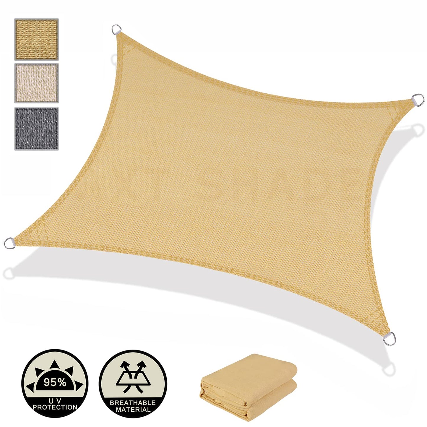 AXT SHADE Toldo Vela de Sombra Rectangular 3x4m Protección Rayos UV y HDPE Transpirable para Exterior Terraza Patio Jardín-Arena
