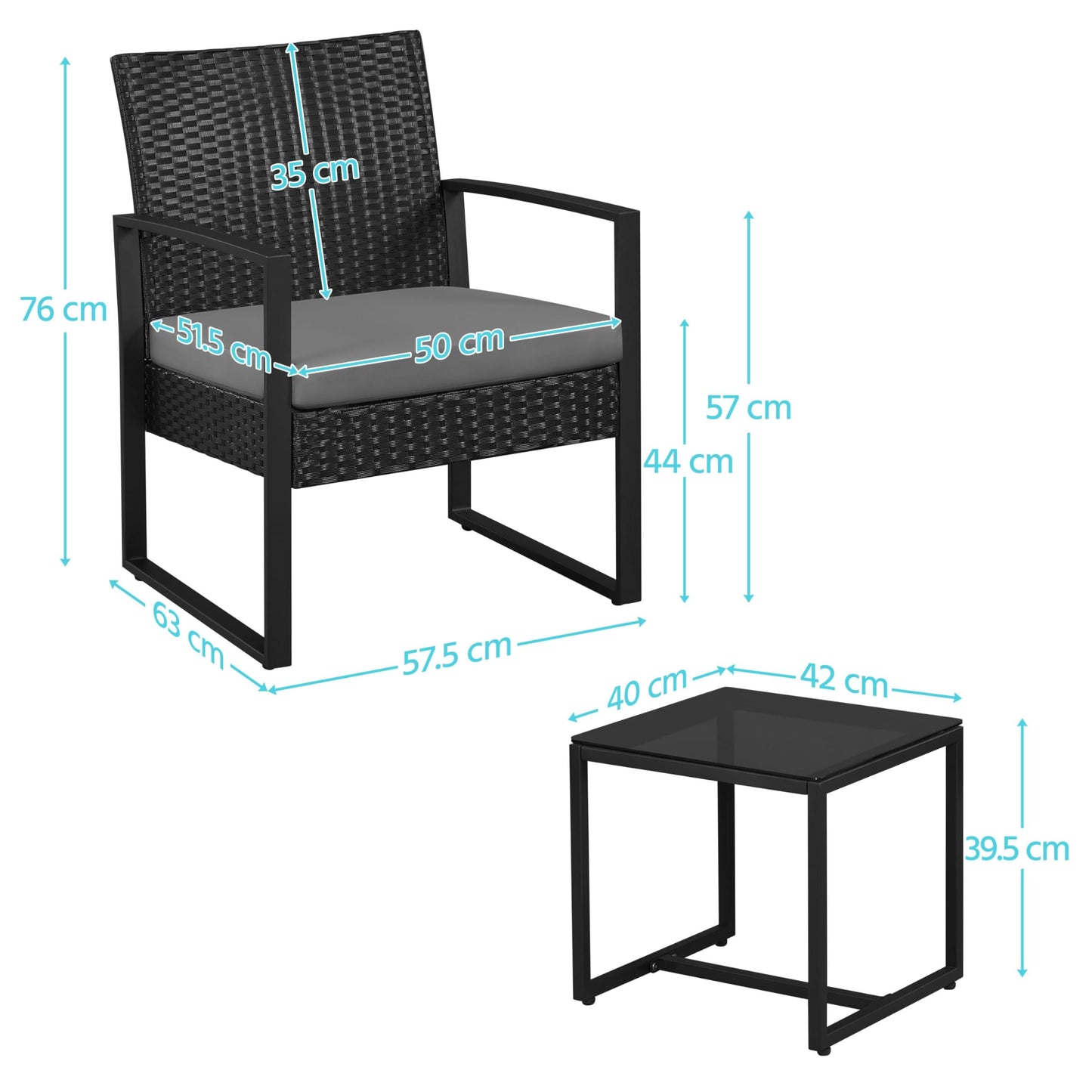Yaheetech Conjunto de Mesa y Sillas Exterior Juego de Muebles Jardin con Cojines Silla Ratán Impermeable para Terraza Balcón Negro y Gris