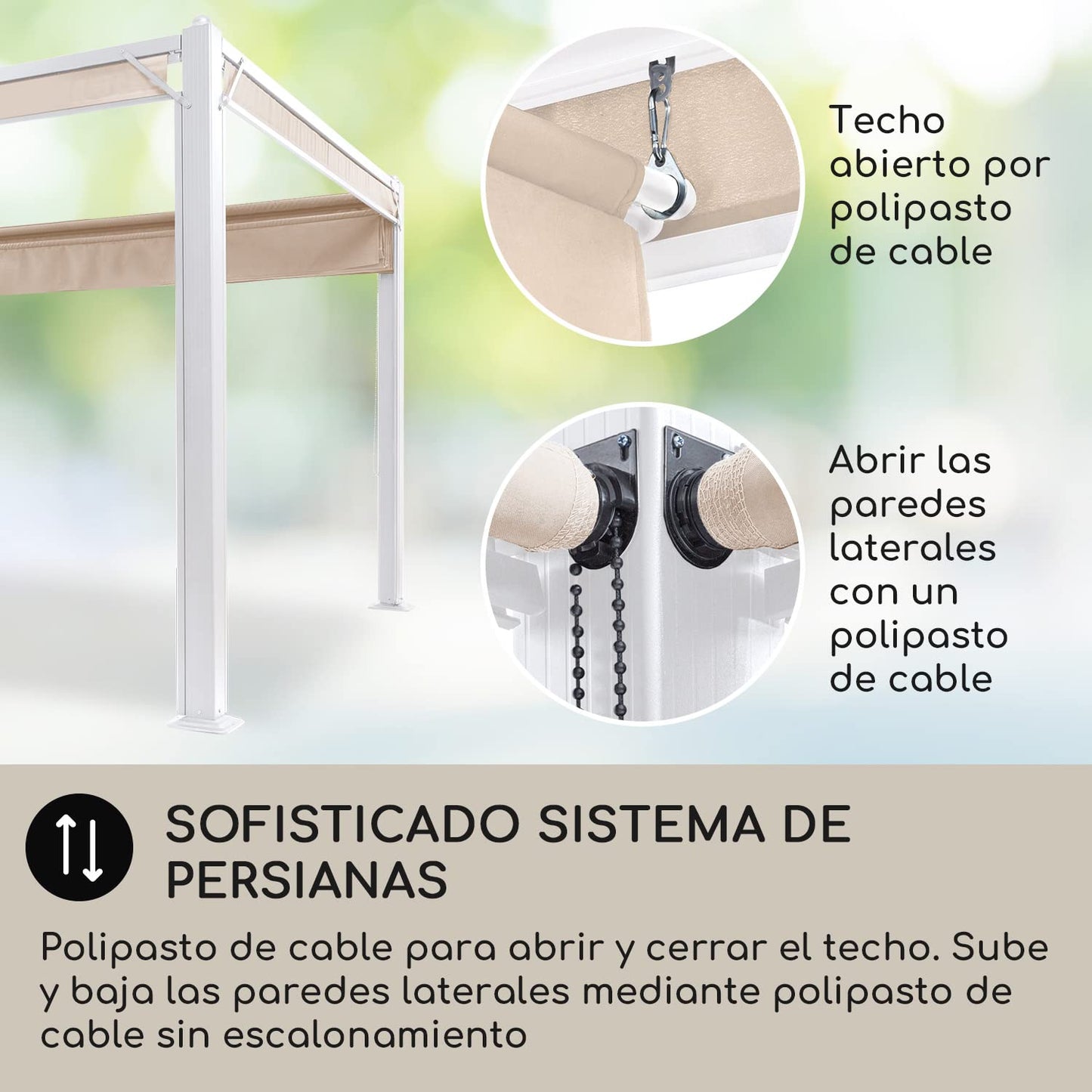 Blumfeldt Pergola Impermeable con Techo Retráctil, Cenador Estable con Laterales Metálica con Estructura de Aluminio y protección UV, Carpa Jardín, Techo Exterior y Laterales de Poliéster 3x6 m