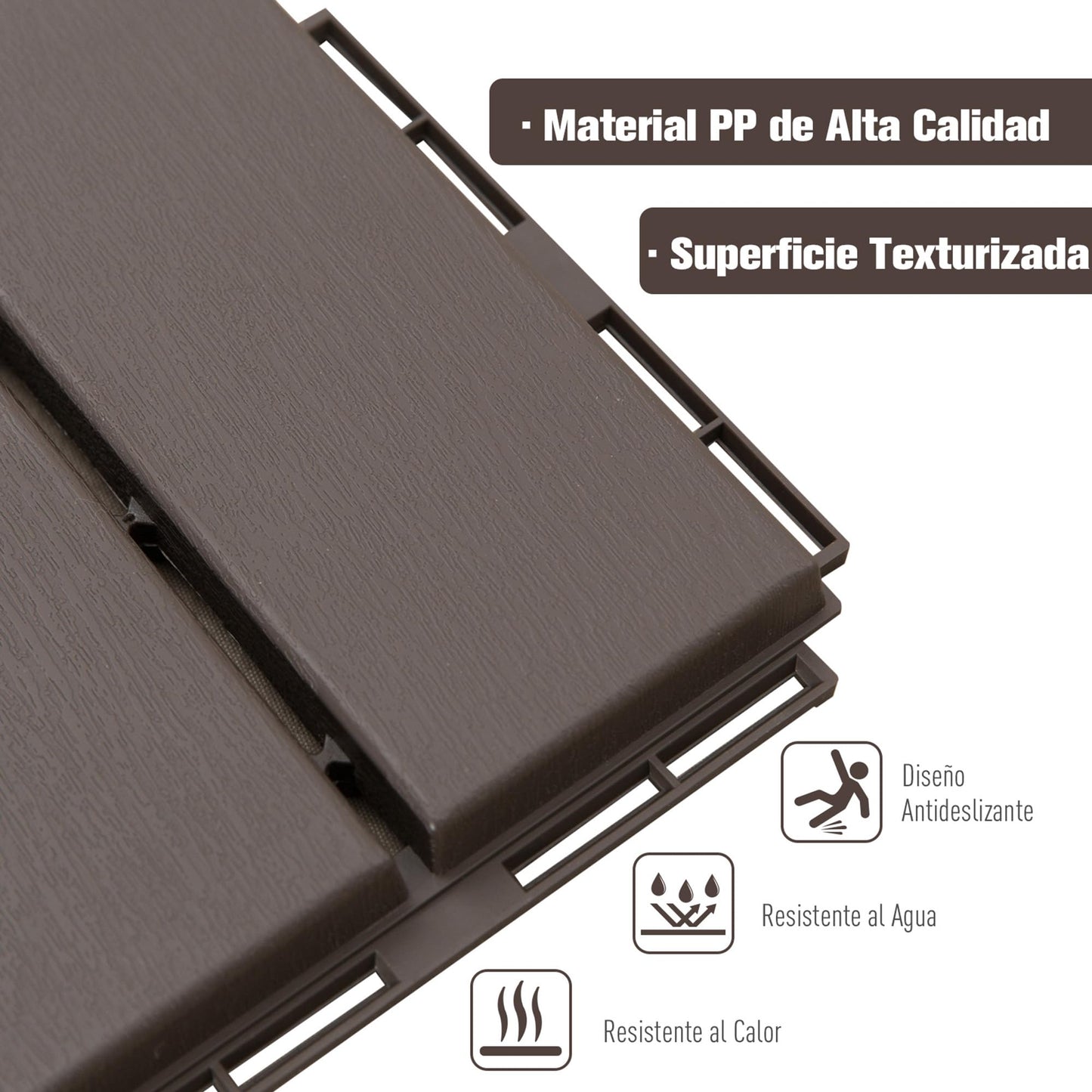 Outsunny Baldosas Cuadradas para Suelos Antideslizantes Exteriores Interiores Paquete de 9 Piezas 0.81 m² 30x30 cm Marrón