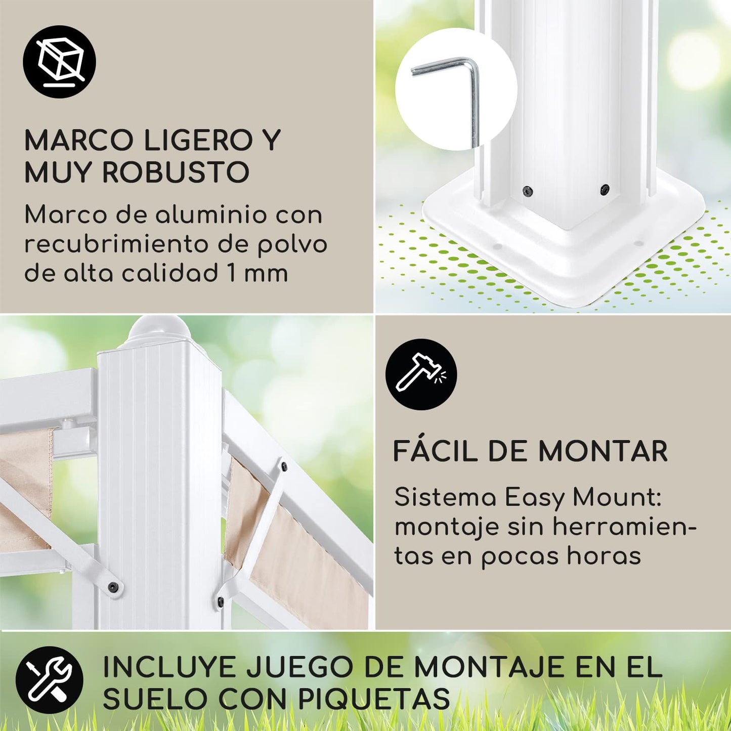 Blumfeldt Pergola Impermeable con Techo Retráctil, Cenador Estable con Laterales Metálica con Estructura de Aluminio y protección UV, Carpa Jardín, Techo Exterior y Laterales de Poliéster 3x6 m