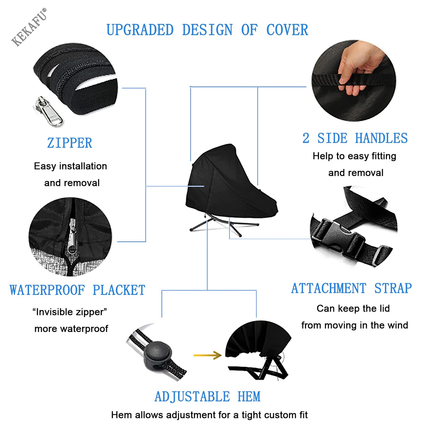 KEKAFU Funda Tumbona Colgante con Cremallera, Funda Exterior Impermeable Tumbonas Colgantes Resistente al Viento, Anti UV 210D Paño de Oxford - Negro (200 * 120cm(79 * 47in))