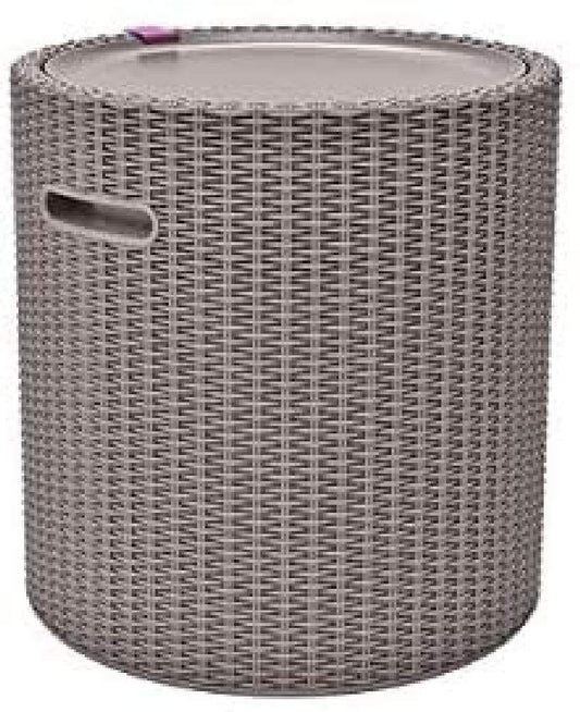 Keter Stool, Capacidad 39 litros Mesa nevera para terraza o Stool exterior, Resina con acabado ratán plano, 42 x 42 x 41 cm, Color Capuchino