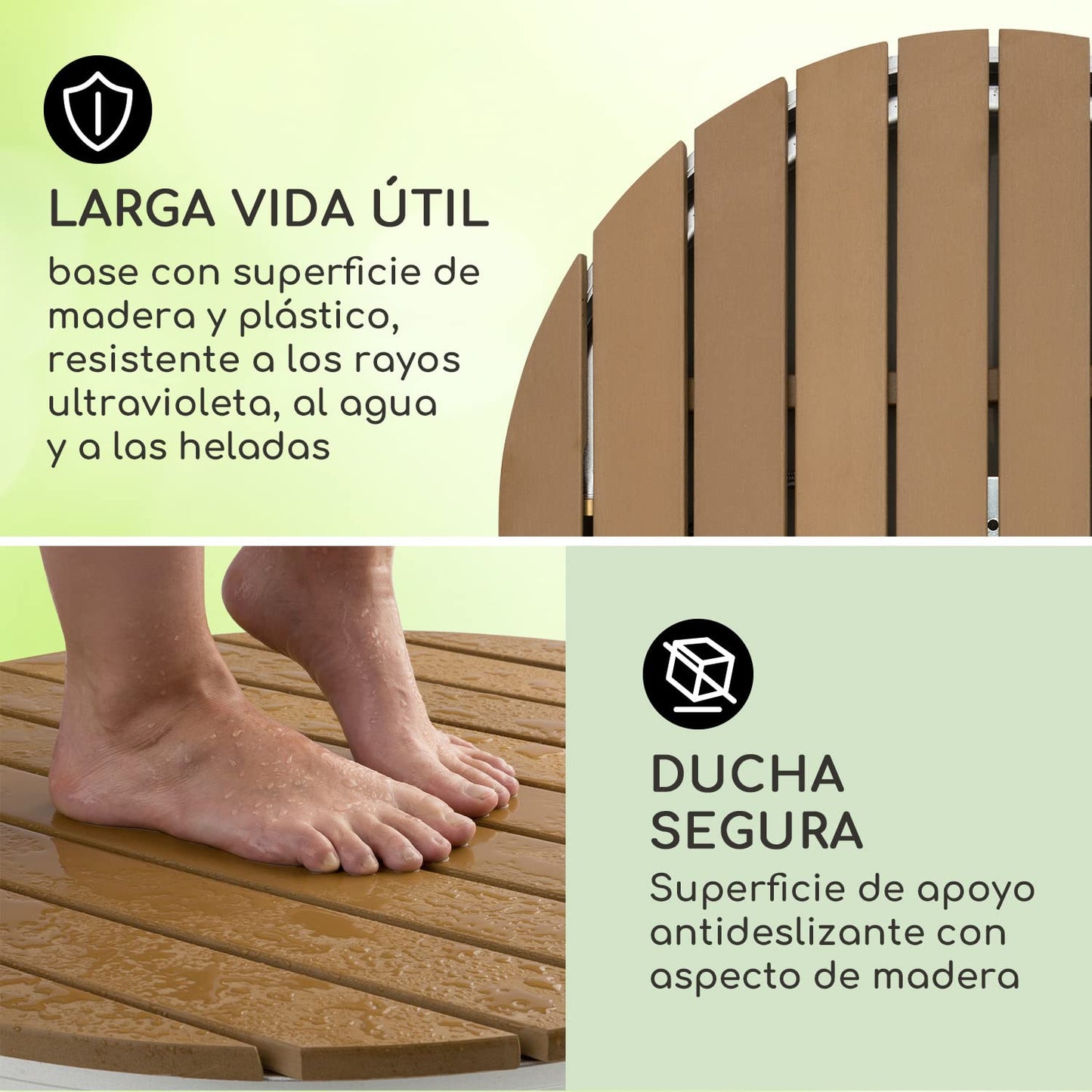 Blumfeldt Garden Shower Sumatra Breeze Round SL - ducha de jardín ducha exterior piso de ducha ducha exterior ducha de sauna, Altura ajustable hasta 4 m, Material: Aluminio / WPC, Ø 70 cm, marrón