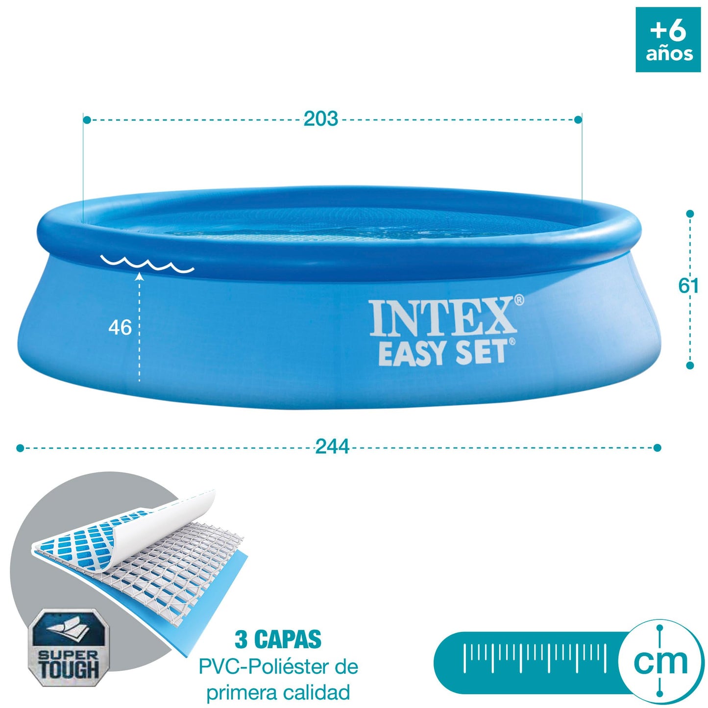Intex 55237 - Piscina Hinchable, Ø244x61 cm, 1.942 litros, Piscina Redonda, con depuradora Cartucho, 1.250 litros/Hora, Filtro Cartucho Tipo H, para 2 Personas