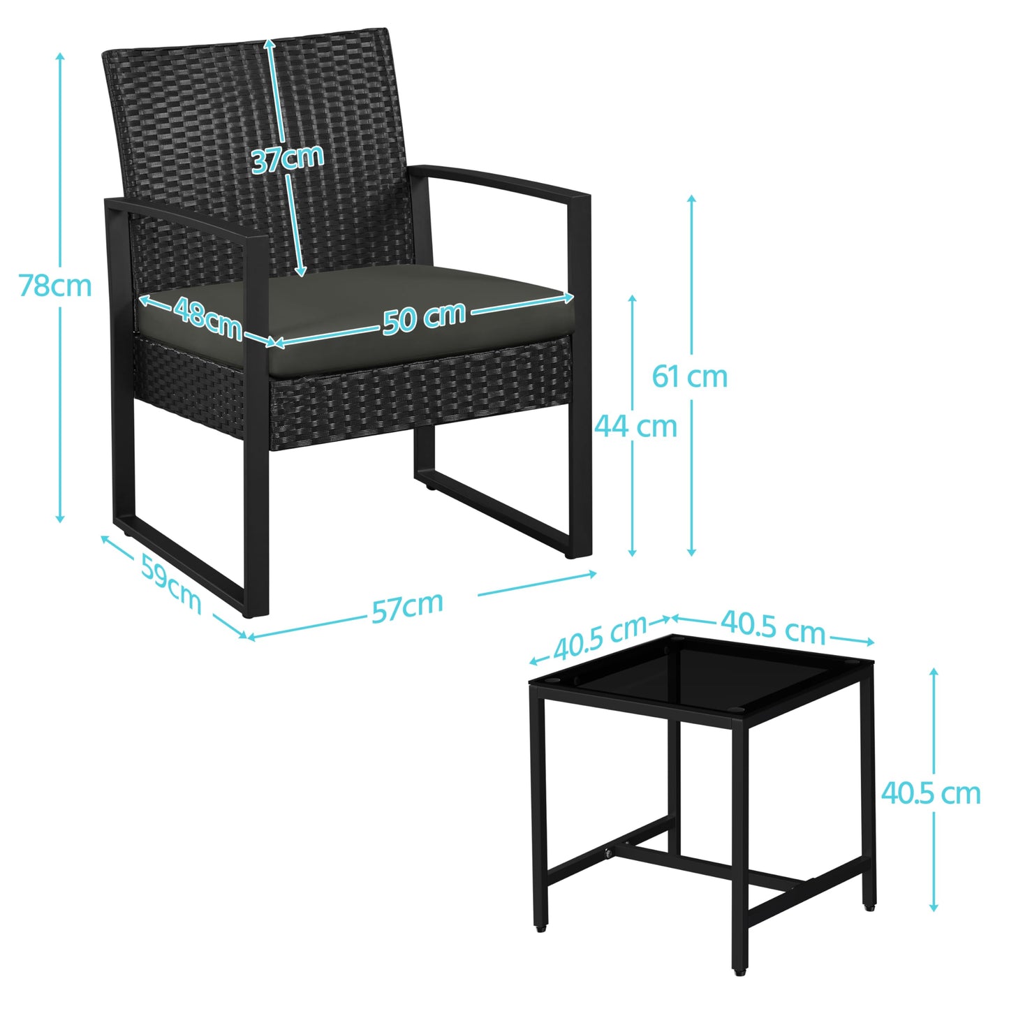 Yaheetech Conjunto de Mesa y Sillas Exterior Juego de Muebles Jardin con Cojines Silla Ratán Impermeable para Terraza Balcón Negro y Gris
