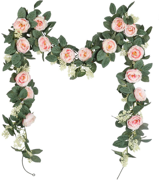 U'Artlines Juego de 2 (4,0m en Total) Guirnalda de Rosas Artificiales Flores Colgantes Guirnalda Flores y Plantas Artificiales para la Decoración del Jardín de la Boda del Hotel(Rosa)