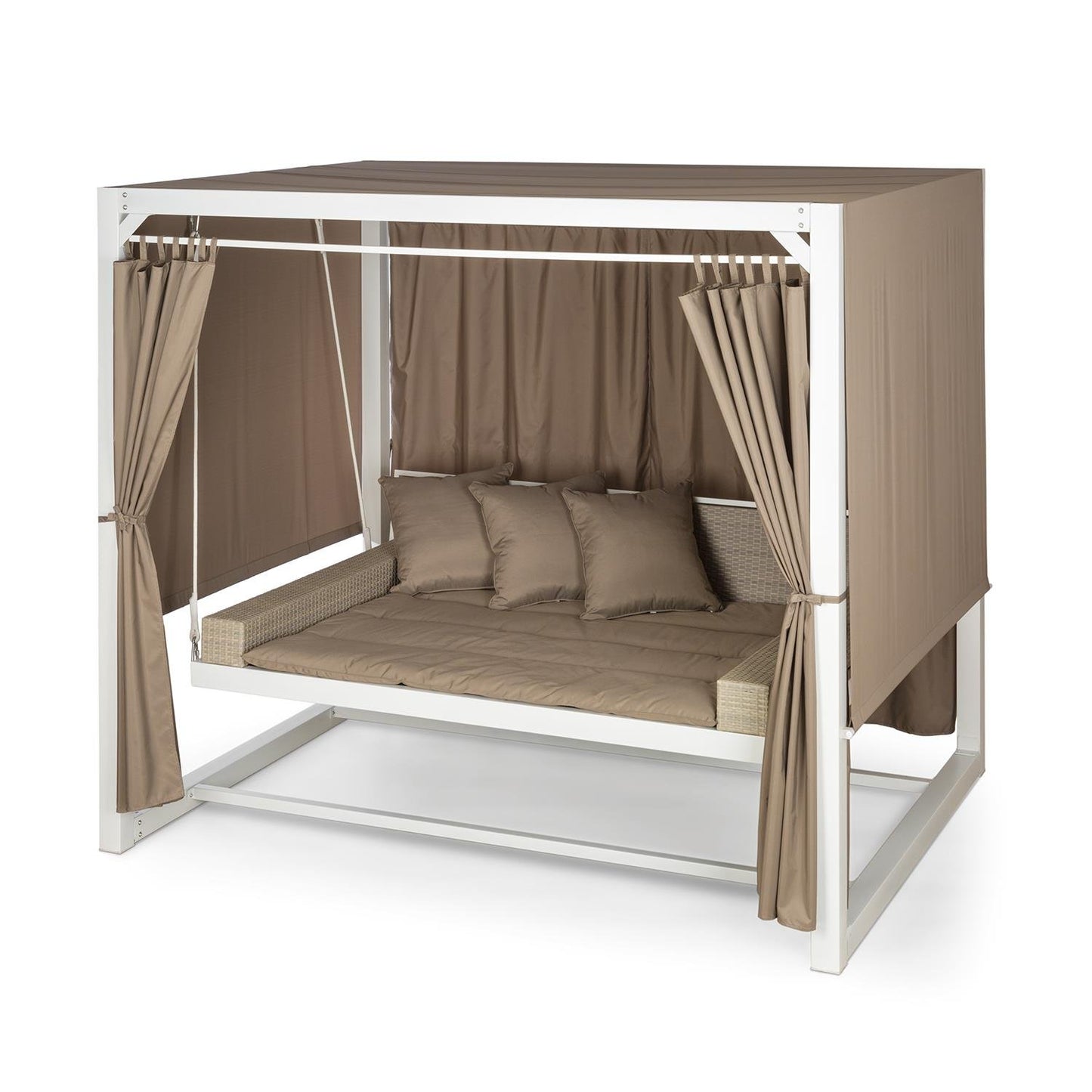 Blumfeldt Columpio Jardin Exterior XL, Balancin con Toldo y Cortinas, Cama Piscina 3 Plazas para Césped y Patio, Columpios para Adultos y Niños con 3 Cojines, Techo Solar Impermeable, Mueble Exterior