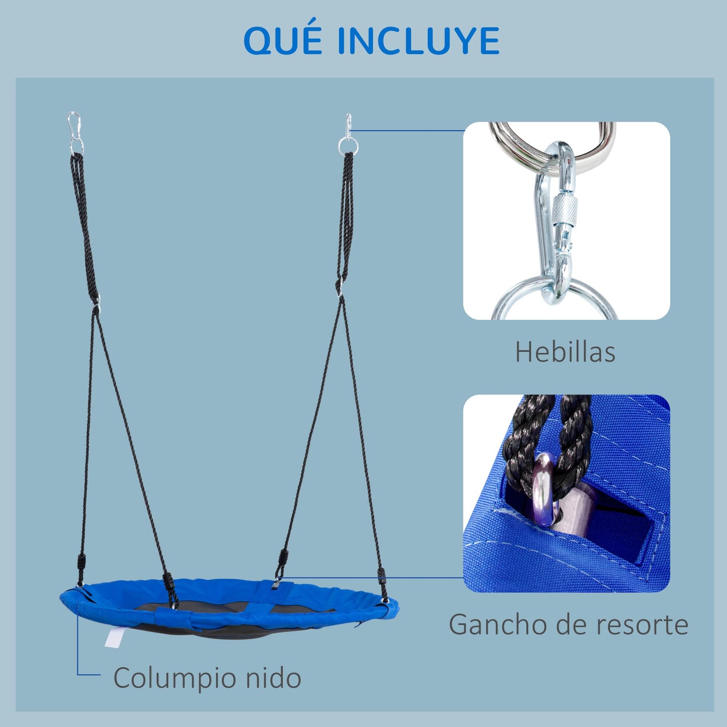 Outsunny Columpio con Tienda Infantil Columpio Nido con Puerta Enrollable y 2 Ventanas de Malla para Niños y Adultos Carga MAX. 200 kg Interior y Exterior Ø100x180 cm Negro y Azul