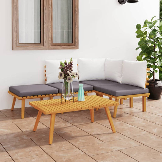Festnight Conjunto de Muebles de Jardín Exterior 5 Piezas,Sofá Exterior,Conjunto de Jardín de Madera Acacia, Muebles de Terraza,Sofa Jardin Exterior con Cojines para Jardín Terraza