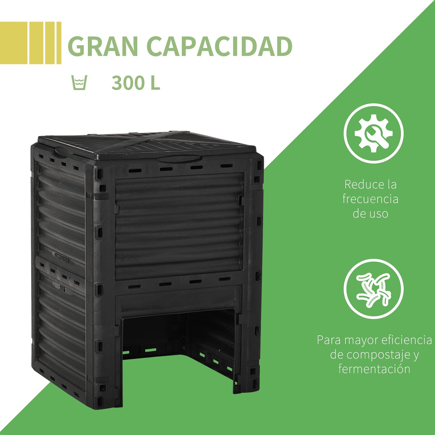 Outsunny Compostador Capacidad de 300L Compostera Orgánica para Producción Abono de Jardín Exterior con 48 Respiraderos 60,5x60,5x81,5 cm Negro