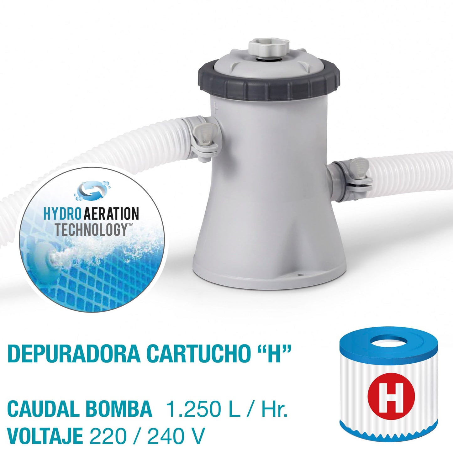 Intex 55237 - Piscina Hinchable, Ø244x61 cm, 1.942 litros, Piscina Redonda, con depuradora Cartucho, 1.250 litros/Hora, Filtro Cartucho Tipo H, para 2 Personas