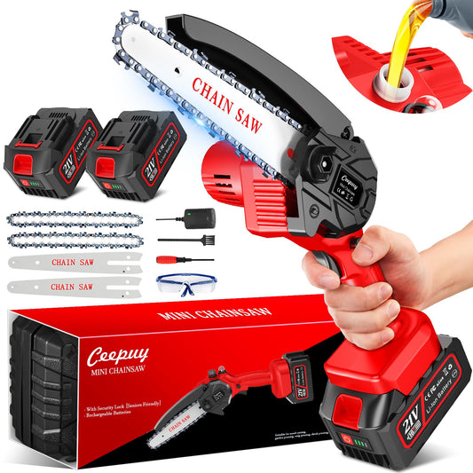 CEEPUY 2x4000mAh Mini Motosierra Bateria Motosierra a Bateria 6 Pulgadas, 880W Eléctrica Motosierra Sierra Electrica Podar Arboles Motosierra de Mano Mini Sierra Motosierra Pequeña Para Jardin