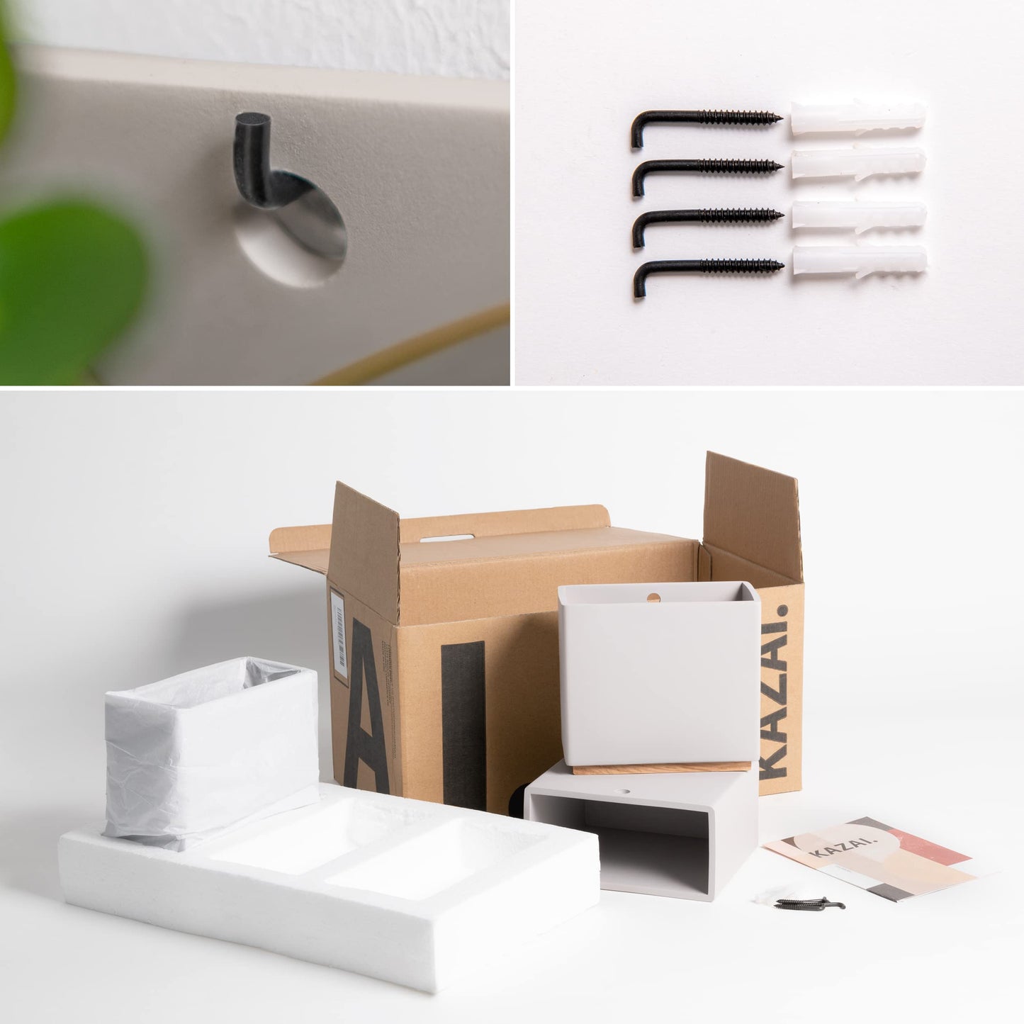 Kazai. Jardineras de Pared -Alma- | 3 Macetas Colgantes Modernas de Resina | Set de Porta Plantas para Plantas de Interior, Plantas Artificiales y más | Gris