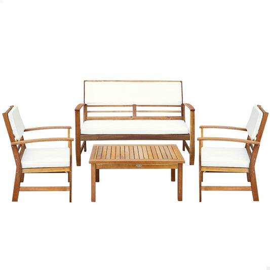 Aktive 61001 - Conjunto muebles de jardín, Conjunto muebles de madera, Muebles jardín, 1 mesa, 2 sillas, 1 banco, cojines color beige, Madera de acacia