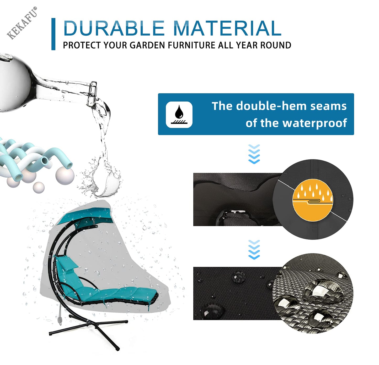 KEKAFU Funda Tumbona Colgante con Cremallera, Funda Exterior Impermeable Tumbonas Colgantes Resistente al Viento, Anti UV 210D Paño de Oxford - Negro (200 * 120cm(79 * 47in))