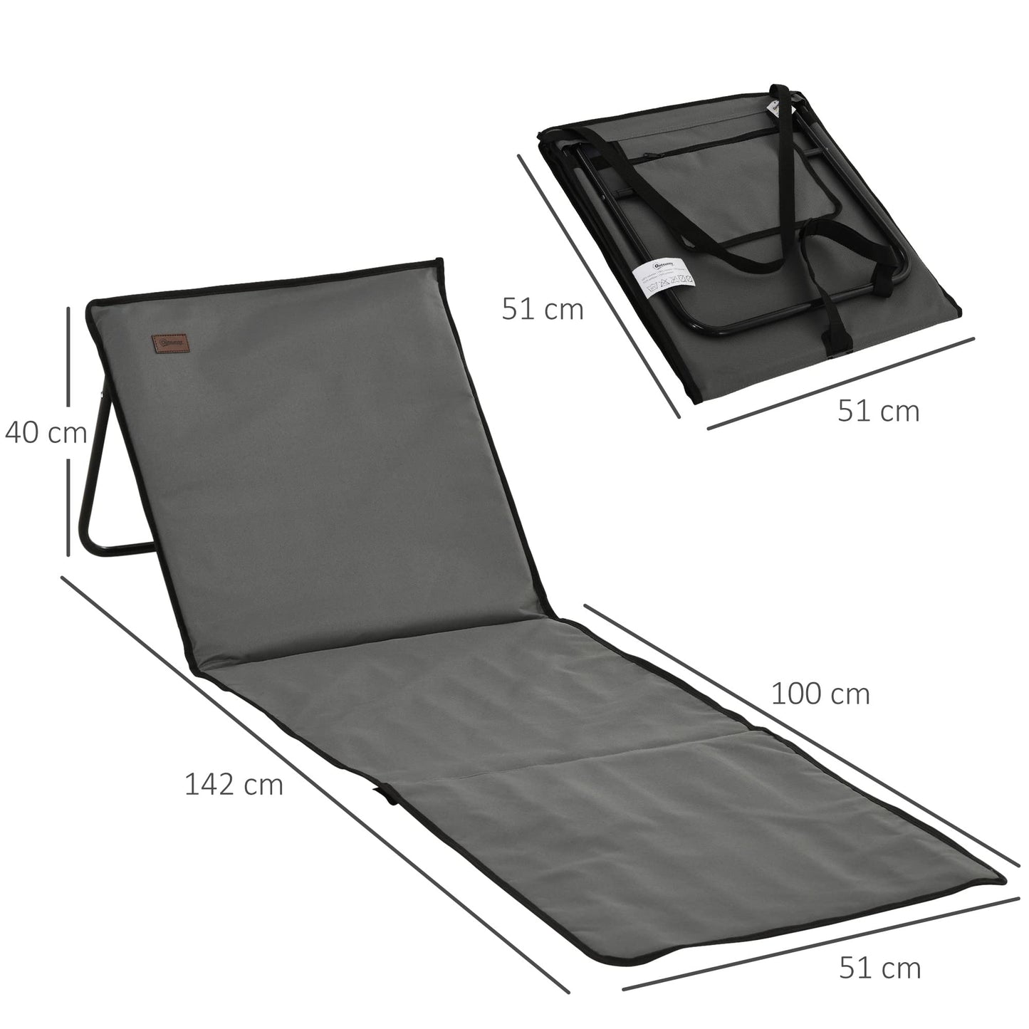 Outsunny Conjunto de 2 Esterillas de Playa Plegable Esteras Acolchadas con Respaldo Reclinable y Bolsa de Transporte para Jardín 142x51x40 cm Gris