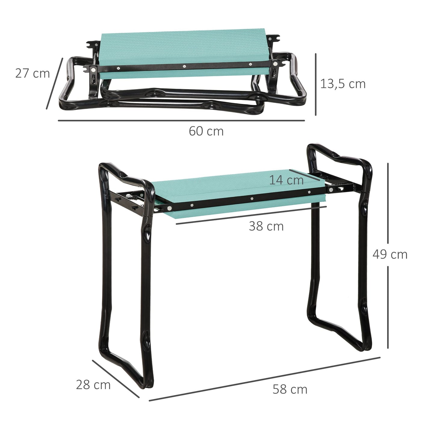 Outsunny Taburete Reclinatorio de Jardín Portátil y Plegable Banco de Rodillas Asiento de Jardín Kneeler Carga 150kg con Almohadilla de Espuma EVA para Proteger Las Rodillas y la Ropa de Manchas