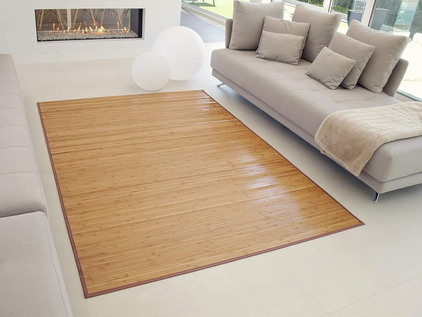 TEJIDOS EL MUNDO Alfombra BAMBÚ Antideslizante, Alta Resistencia, para Interior y Exterior. - 140x200 cm., Marron
