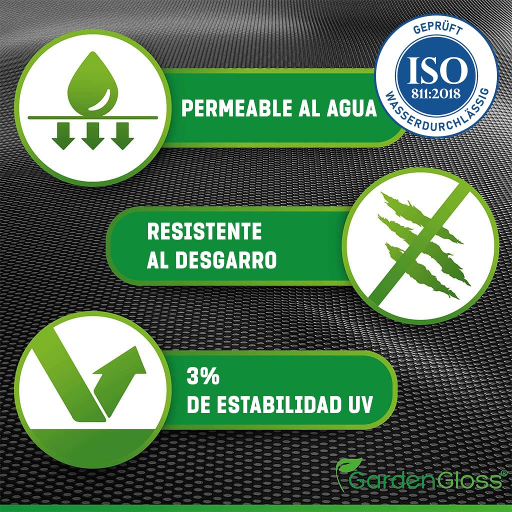 GardenGloss 50m² Tela Antihierba contra Las Malas Hierbas – Mallas Antihierba Resistente al Desgaste 50g/m² – Alta estabilización UV (50m x 1m, 1 Rollo)