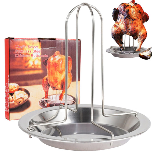 XFLYP Pollo Barbacoa Soporte, Posavasos de Acero Inoxidable para Pollo con Bandeja de Goteo, Asador Vertical de Pollo, Barbacoa y Accesorio para Parrilla